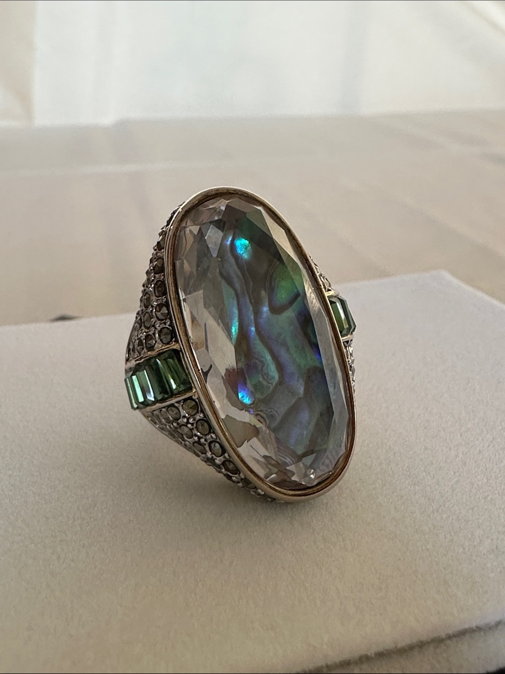 AKKAD Silver-Tone Blue Abalone Crystal Statement Ring - Picture 6 of 13